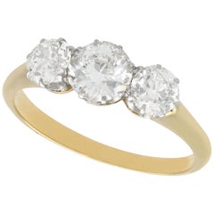 1930s Antique 1.56 Carat Diamond Yellow Gold Trilogy Ring