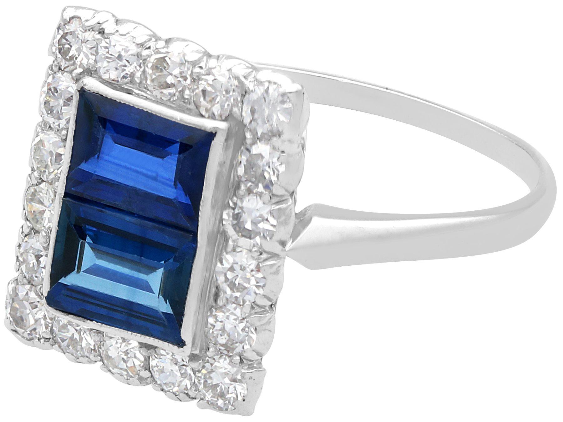 Round Cut 1930s, Antique 1.60 Carat Sapphire and Diamond Platinum Cluster Ring For Sale