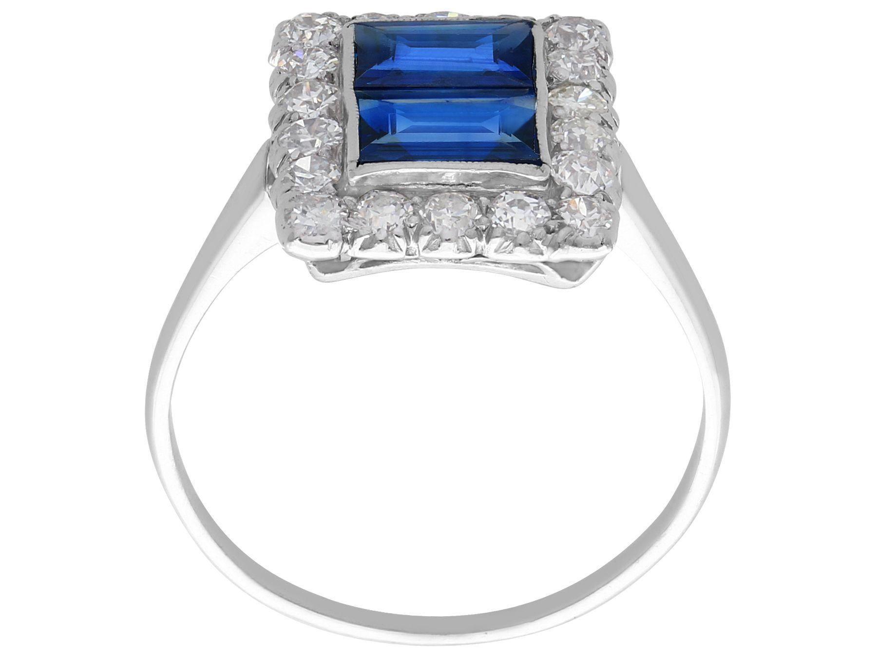 Women's or Men's 1930s, Antique 1.60 Carat Sapphire and Diamond Platinum Cluster Ring For Sale