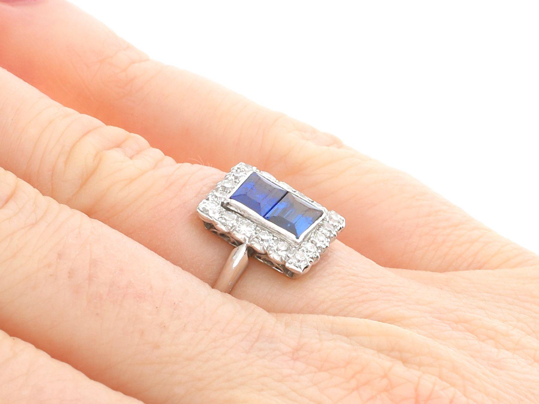 1930s, Antique 1.60 Carat Sapphire and Diamond Platinum Cluster Ring For Sale 2