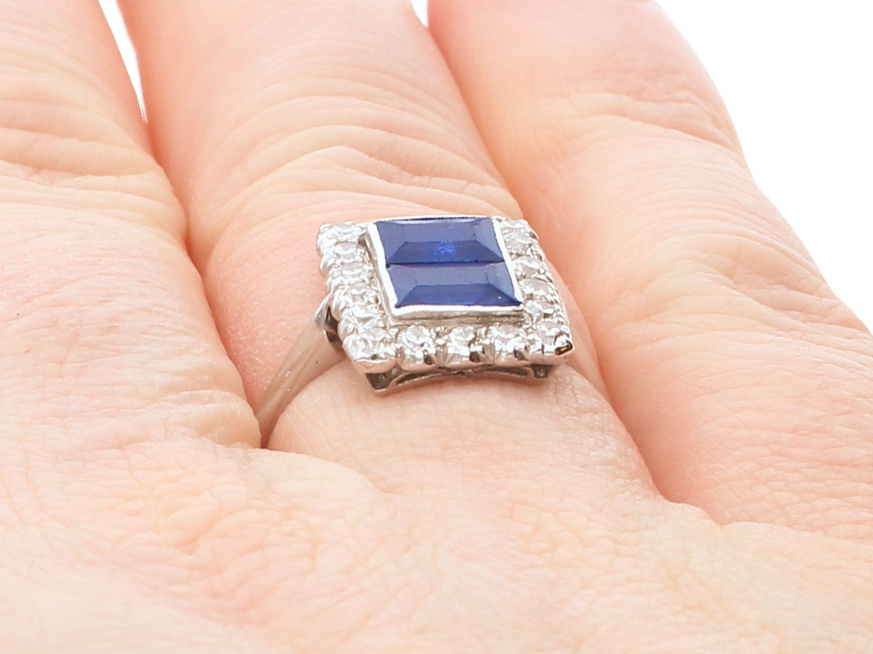1930s, Antique 1.60 Carat Sapphire and Diamond Platinum Cluster Ring For Sale 3