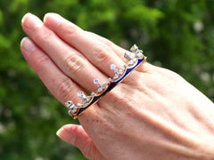 1930s Antique 1.62 Carat Diamond and Enamel Yellow Gold Crown Bangle