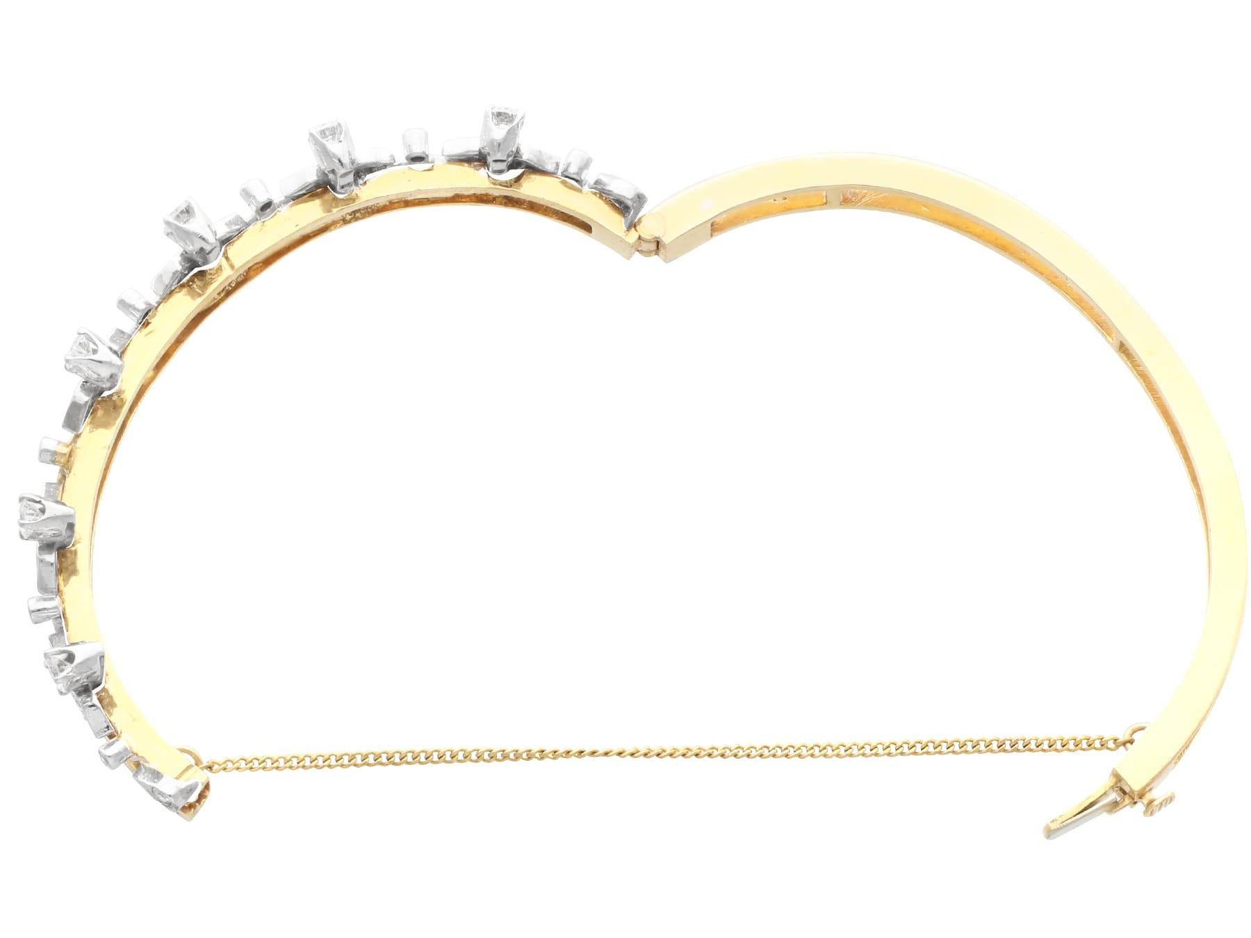 Women's 1930s Antique 1.62 Carat Diamond and Enamel Yellow Gold Crown Bangle For Sale