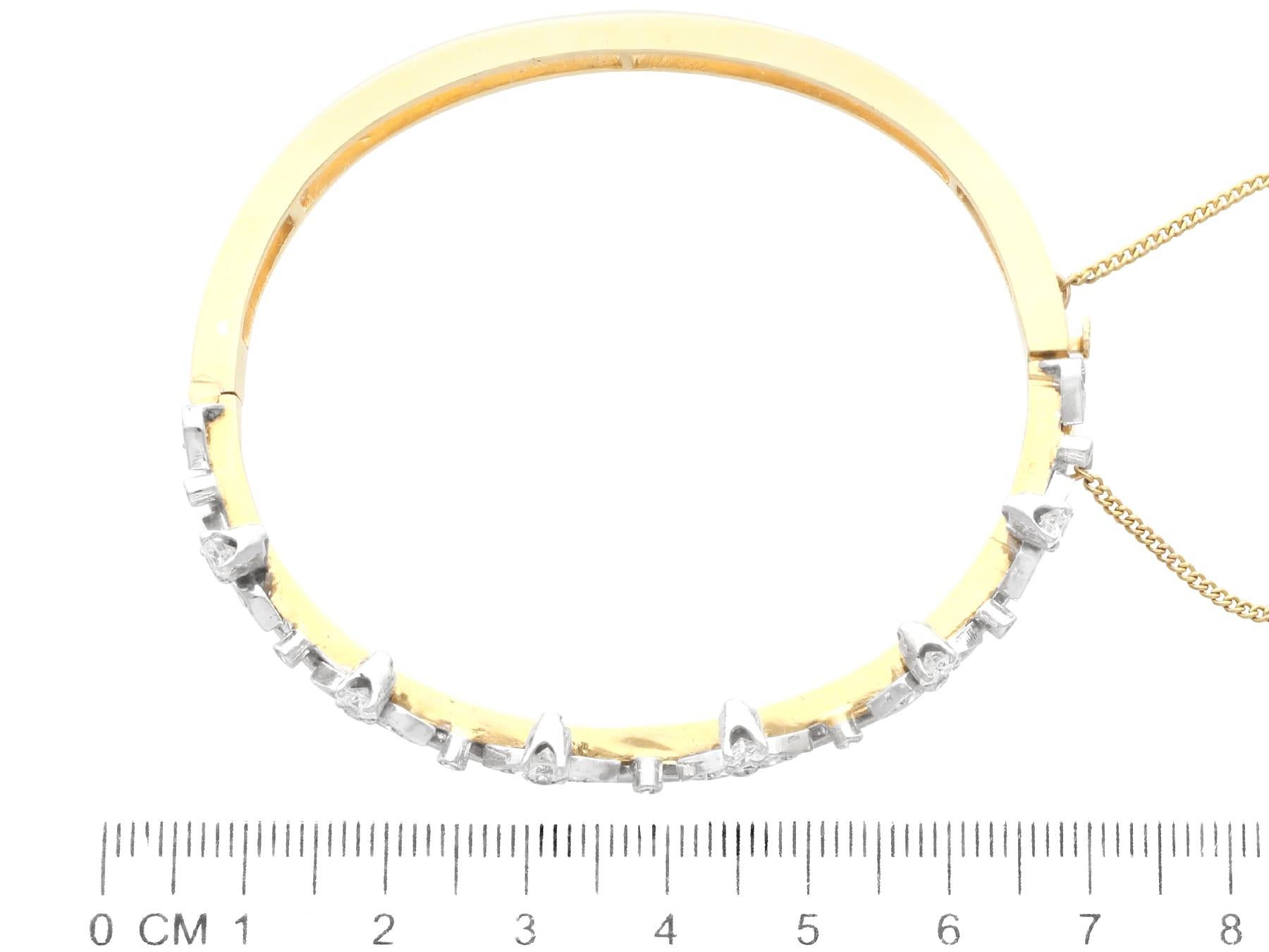 1930s Antique 1.62 Carat Diamond and Enamel Yellow Gold Crown Bangle For Sale 1