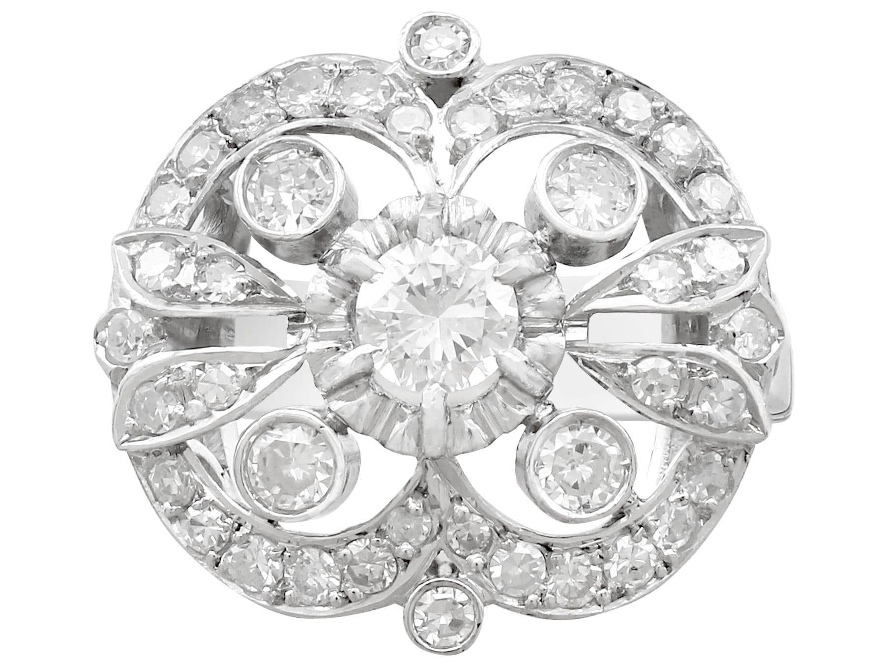 Round Cut Antique 1.68 Carat Diamond and White Gold Cluster Ring For Sale