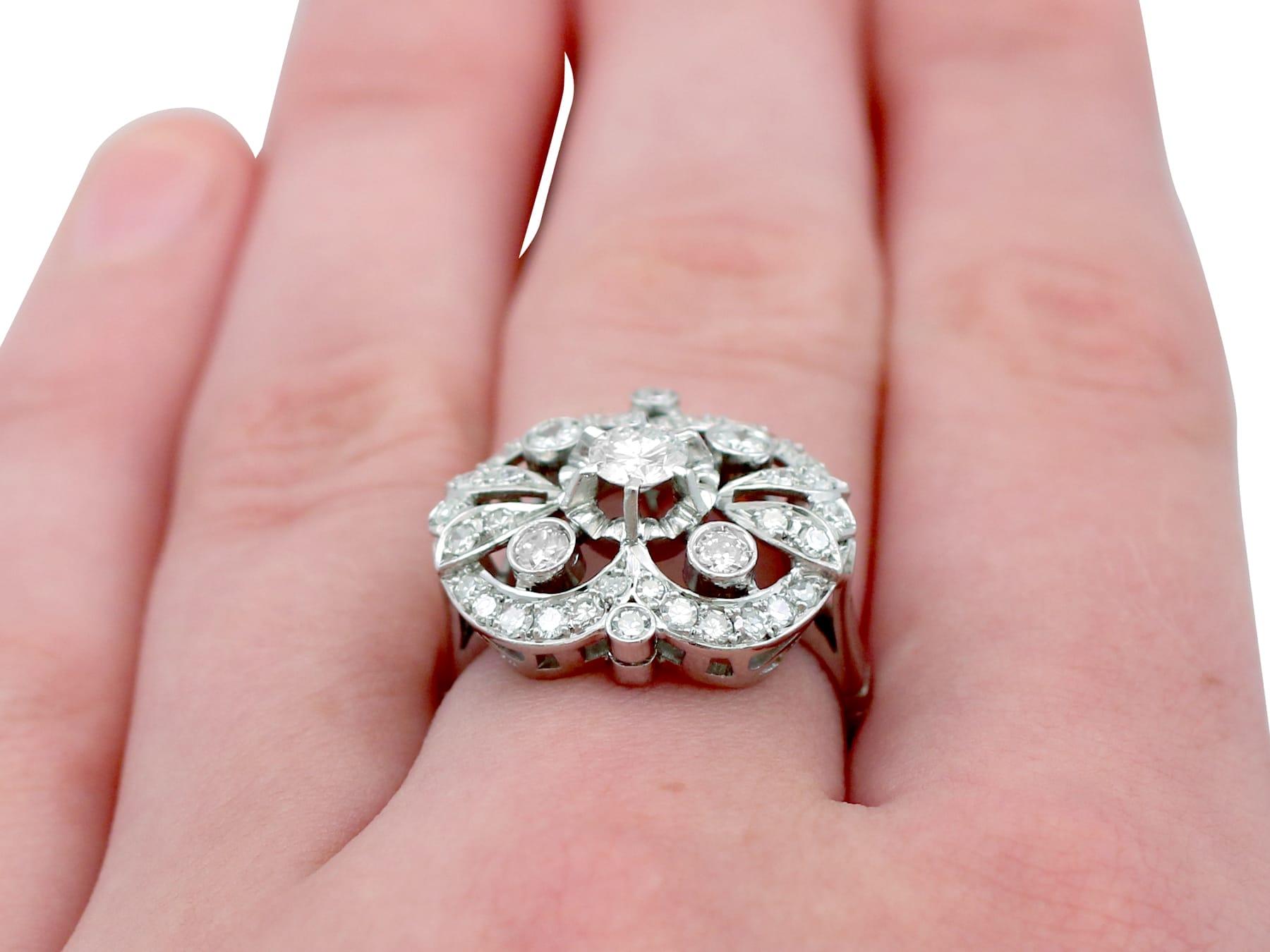 Antique 1.68 Carat Diamond and White Gold Cluster Ring For Sale 2