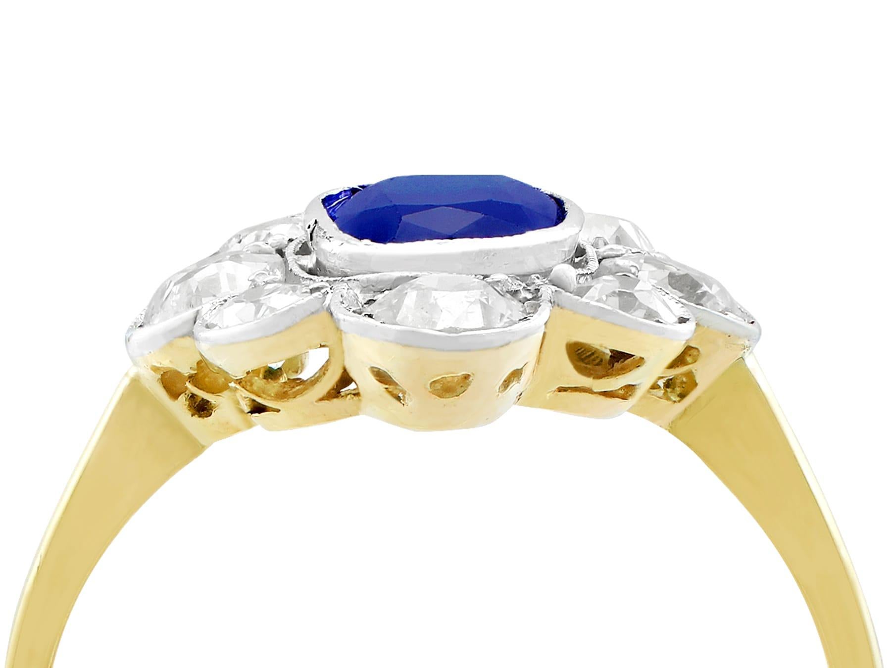 A stunning antique 1.70 carat sapphire and 2.10 carat diamond, 18 karat yellow and white gold dress ring; part of our diverse antique jewelry and estate jewelry collections.

This stunning, fine and impressive 1930s sapphire and diamond ring has