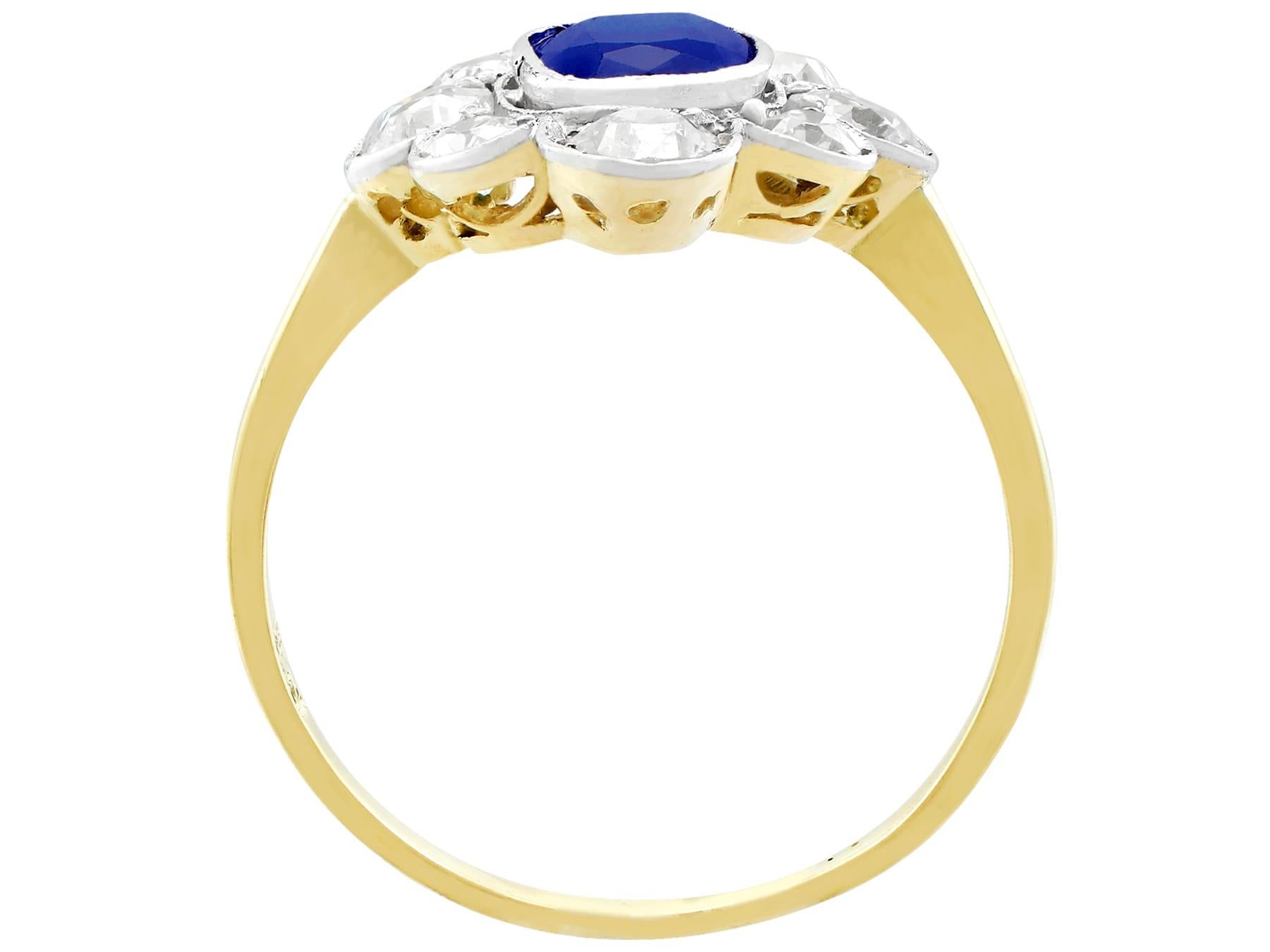 1930s Antique 1.70 Carat Sapphire and 2.10 Carat Diamond Gold Cluster Ring In Excellent Condition For Sale In Jesmond, Newcastle Upon Tyne
