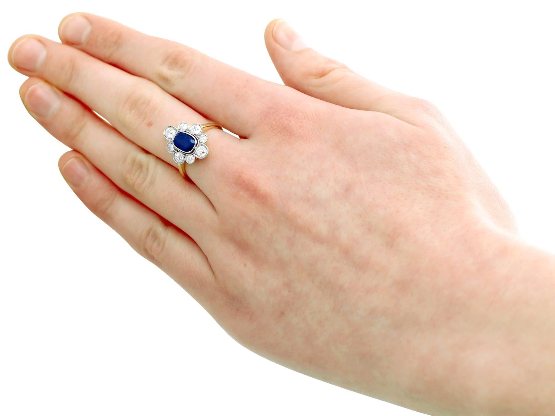 1930s Antique 1.70 Carat Sapphire and 2.10 Carat Diamond Gold Cluster Ring For Sale 2