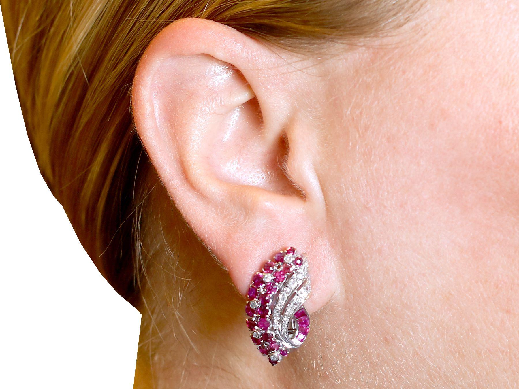 1930s Antique 1.86 Carat Ruby and 0.55 Carat Diamond White Gold Earrings 3