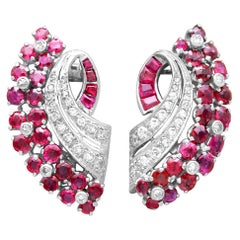 1930s Vintage 1.86 Carat Ruby and 0.55 Carat Diamond White Gold Earrings