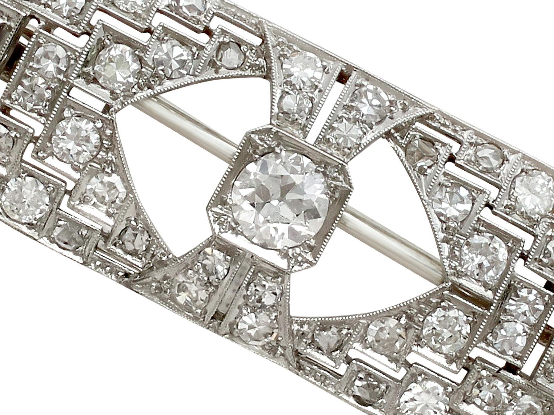 An impressive antique Art Deco 2.23 carat diamond and 9 karat white gold, platinum set brooch; part of our diverse antique jewellery and estate jewelry collections

This stunning, fine and impressive Art Deco diamond brooch has been crafted in 9k