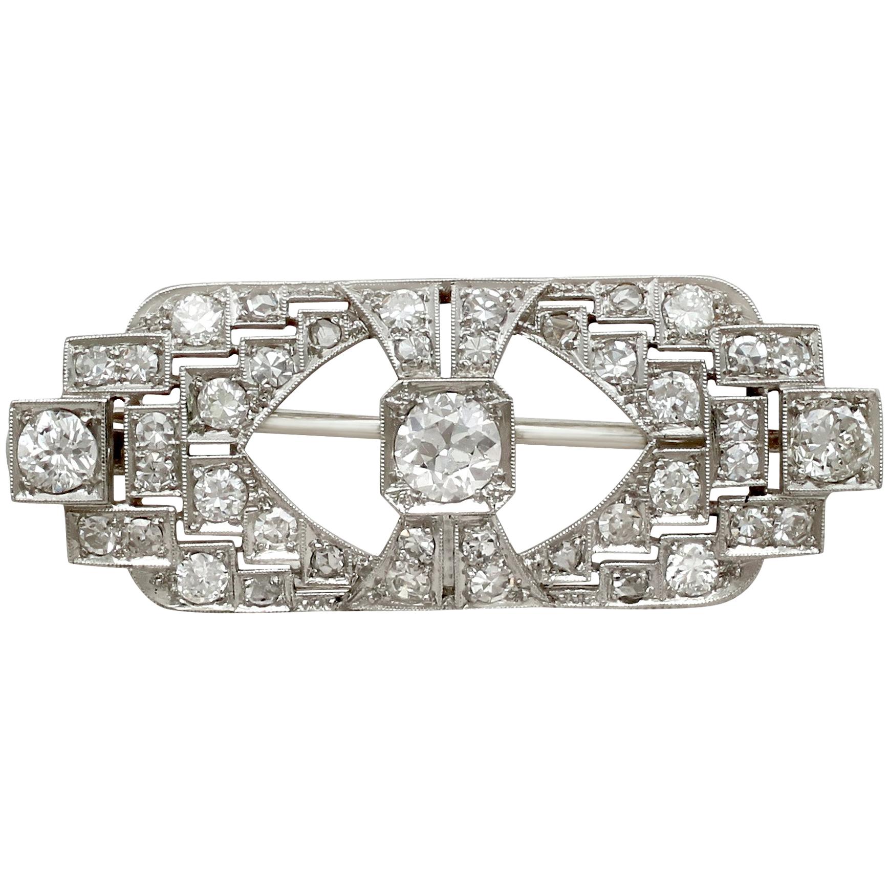 1930s Antique 2.23 Carat Diamond and White Gold Brooch