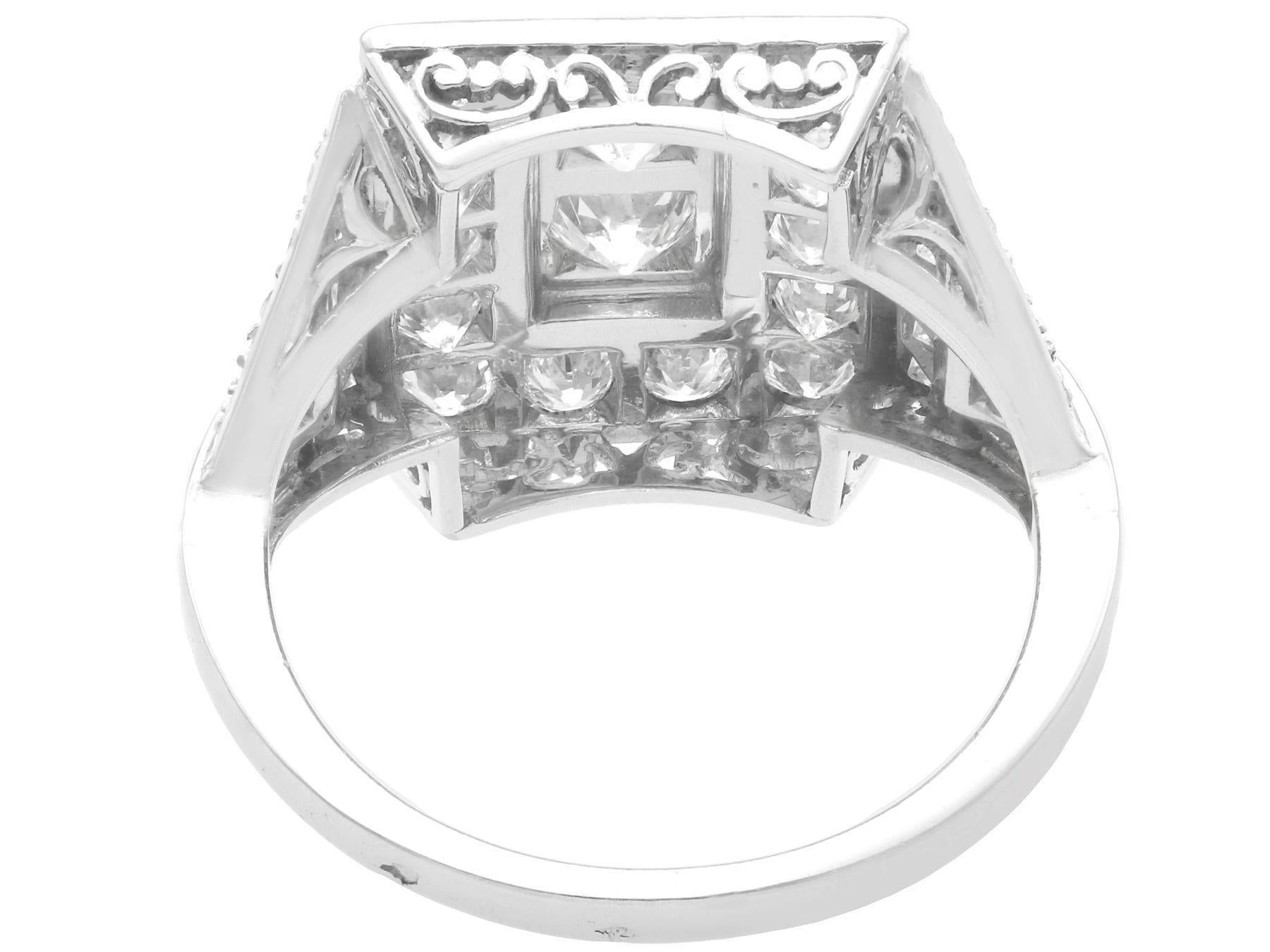 Round Cut 1930s Antique 2.49 Carat Diamond and Platinum Cocktail Ring Art Deco For Sale