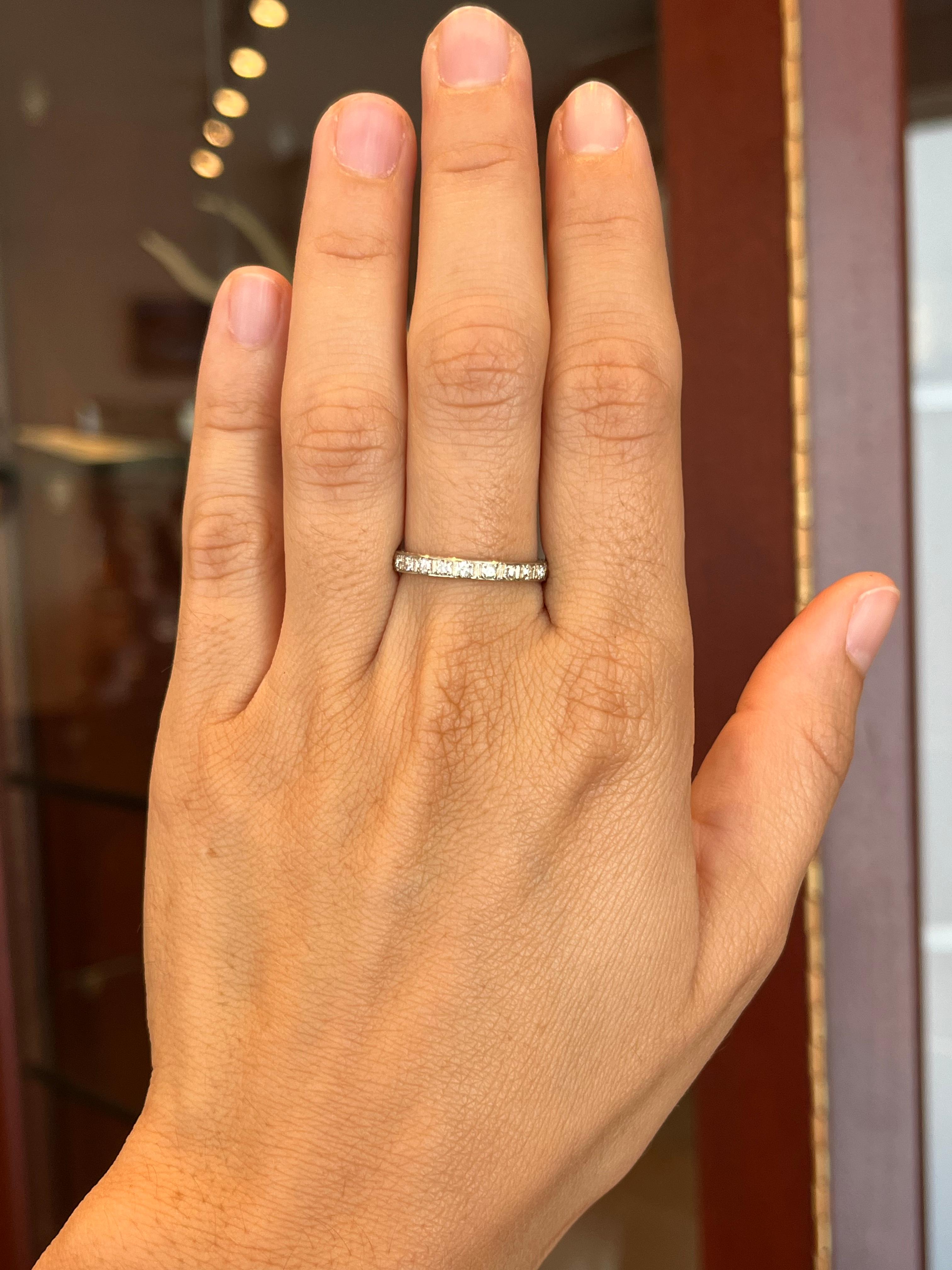 Round Cut 1930s Antique 2.5mm Half Eternity Wedding Band in 18K White Gold For Sale