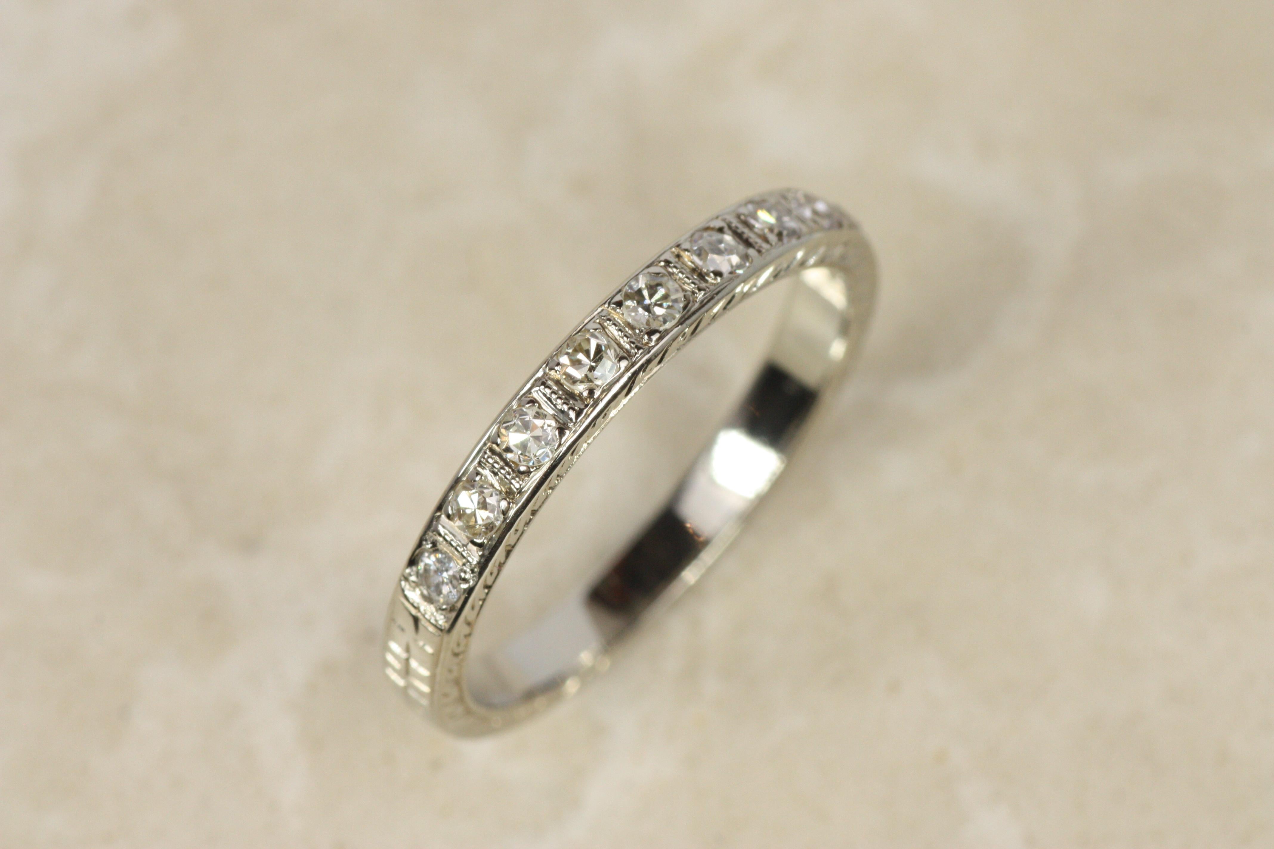 1930s Antique 2.5mm Half Eternity Wedding Band in 18K White Gold In Good Condition For Sale In Santa Monica, CA