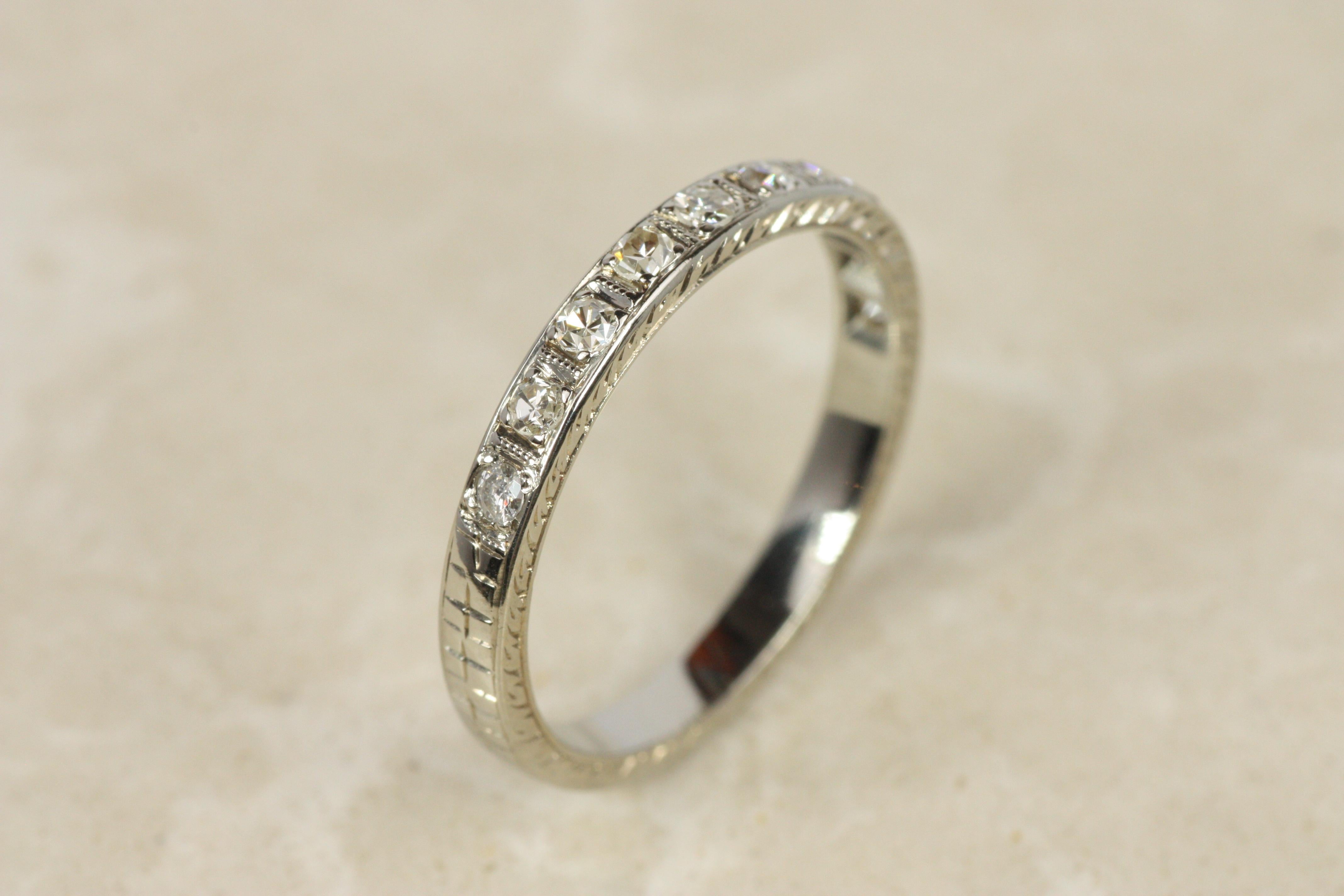Women's 1930s Antique 2.5mm Half Eternity Wedding Band in 18K White Gold For Sale