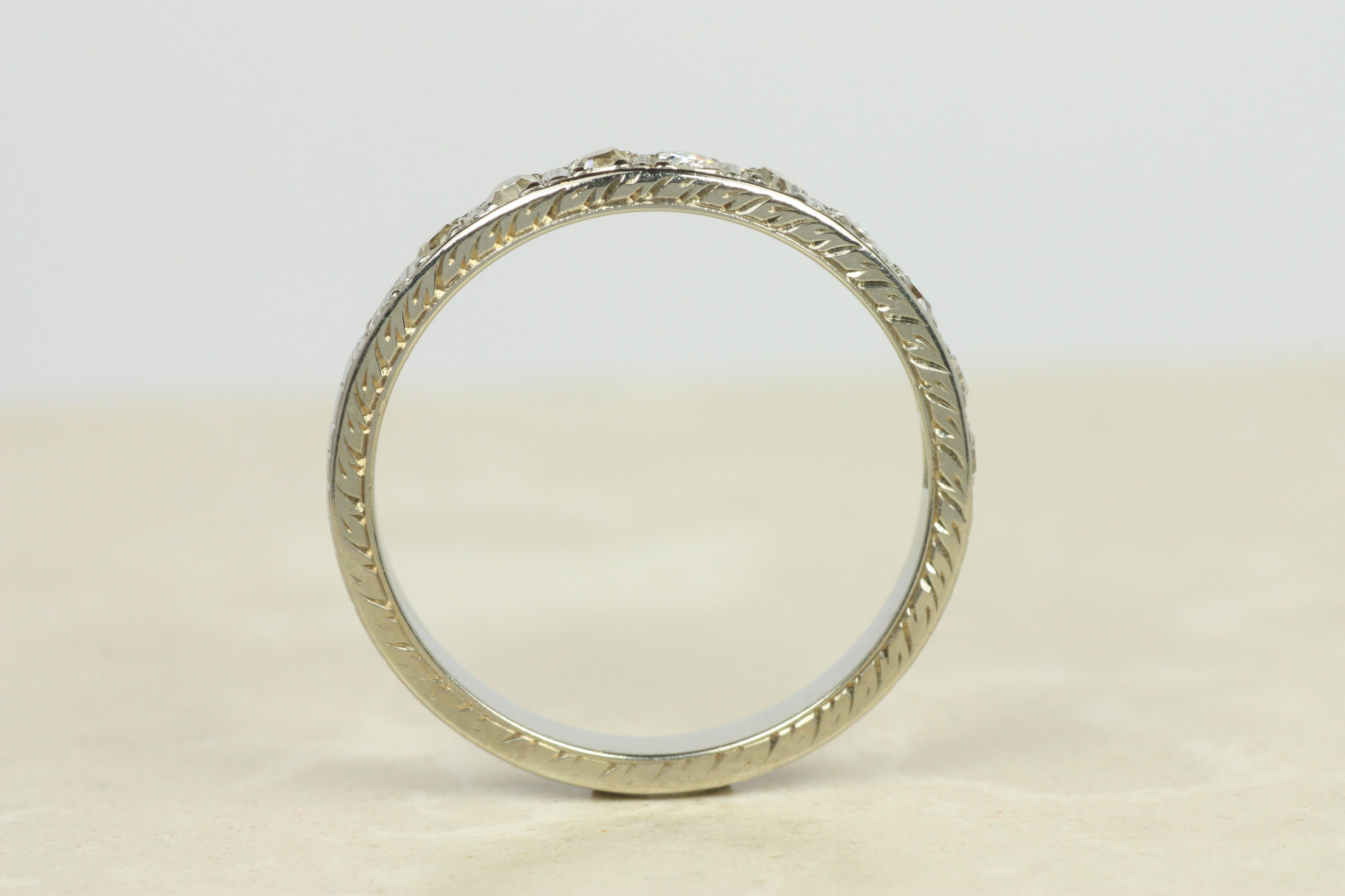 1930s Antique 2.5mm Half Eternity Wedding Band in 18K White Gold For Sale 1