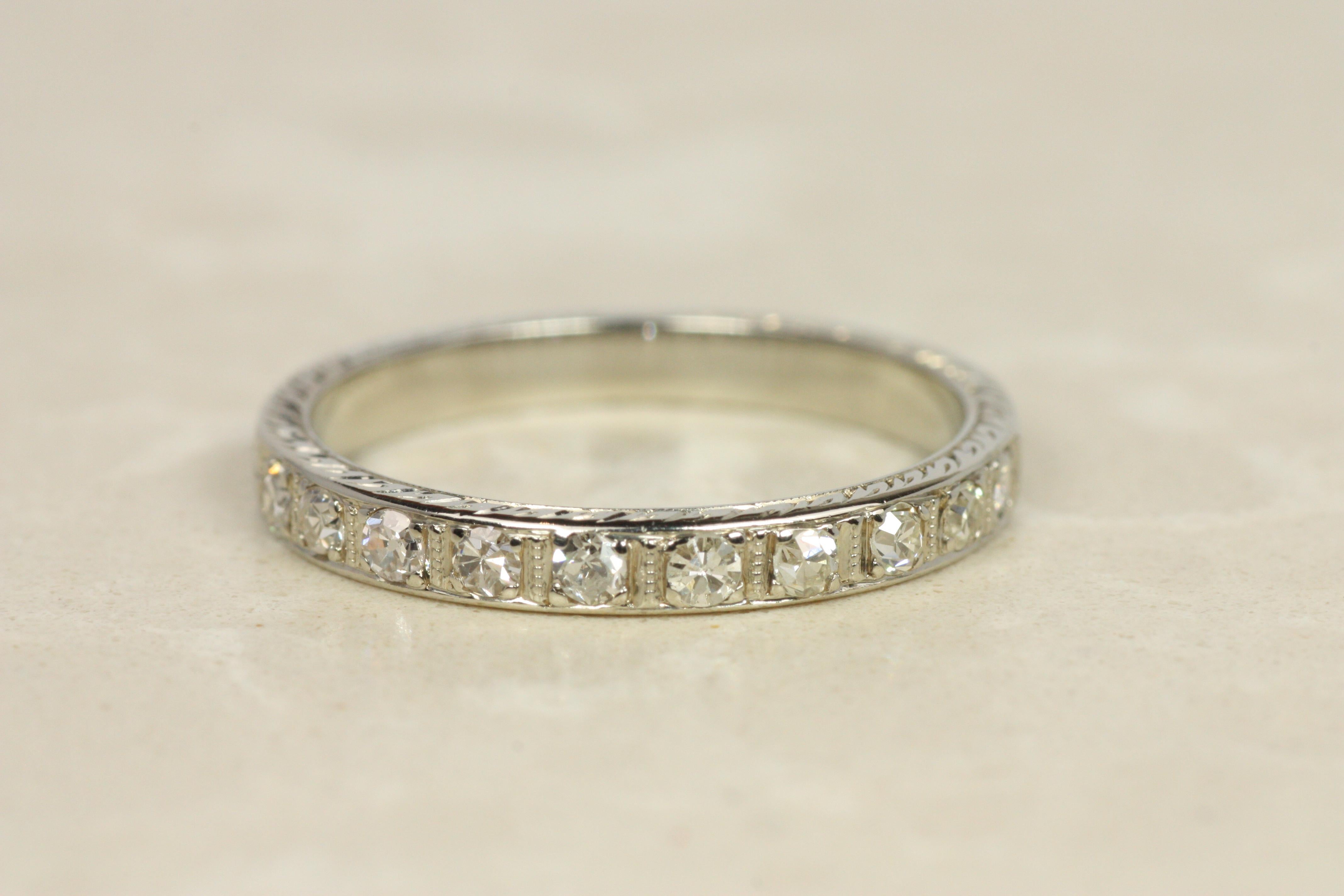1930s Antique 2.5mm Half Eternity Wedding Band in 18K White Gold For Sale 2