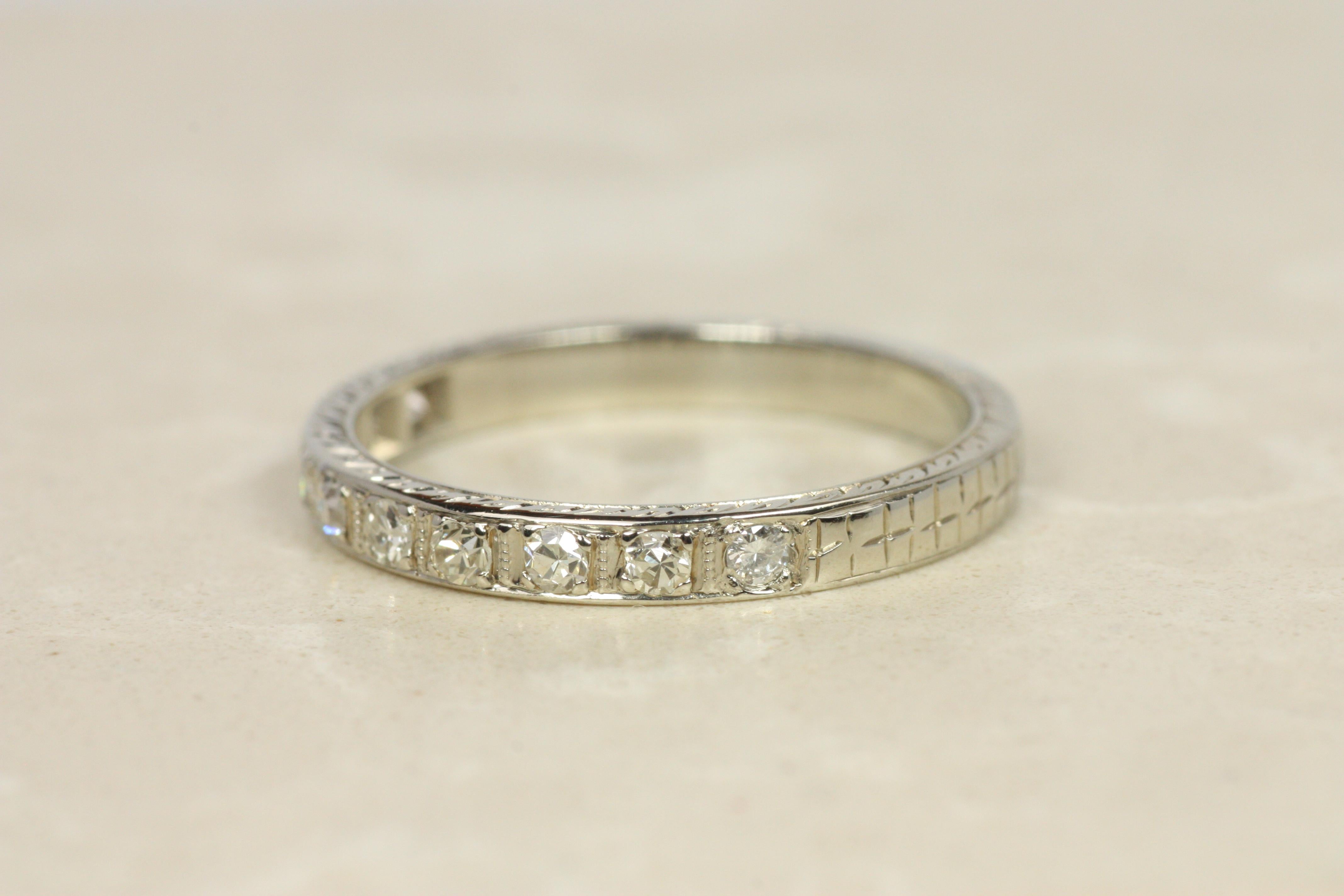 1930s Antique 2.5mm Half Eternity Wedding Band in 18K White Gold For Sale 3