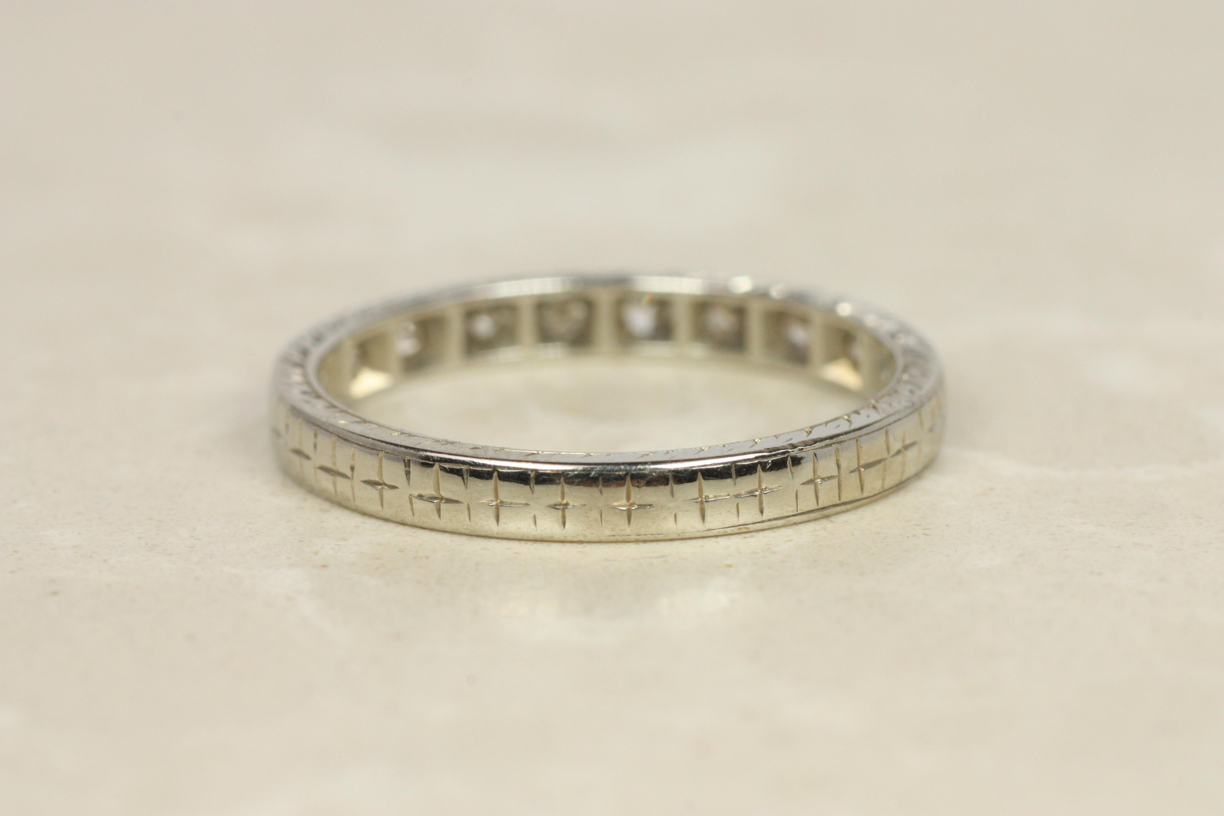 1930s Antique 2.5mm Half Eternity Wedding Band in 18K White Gold For Sale 4