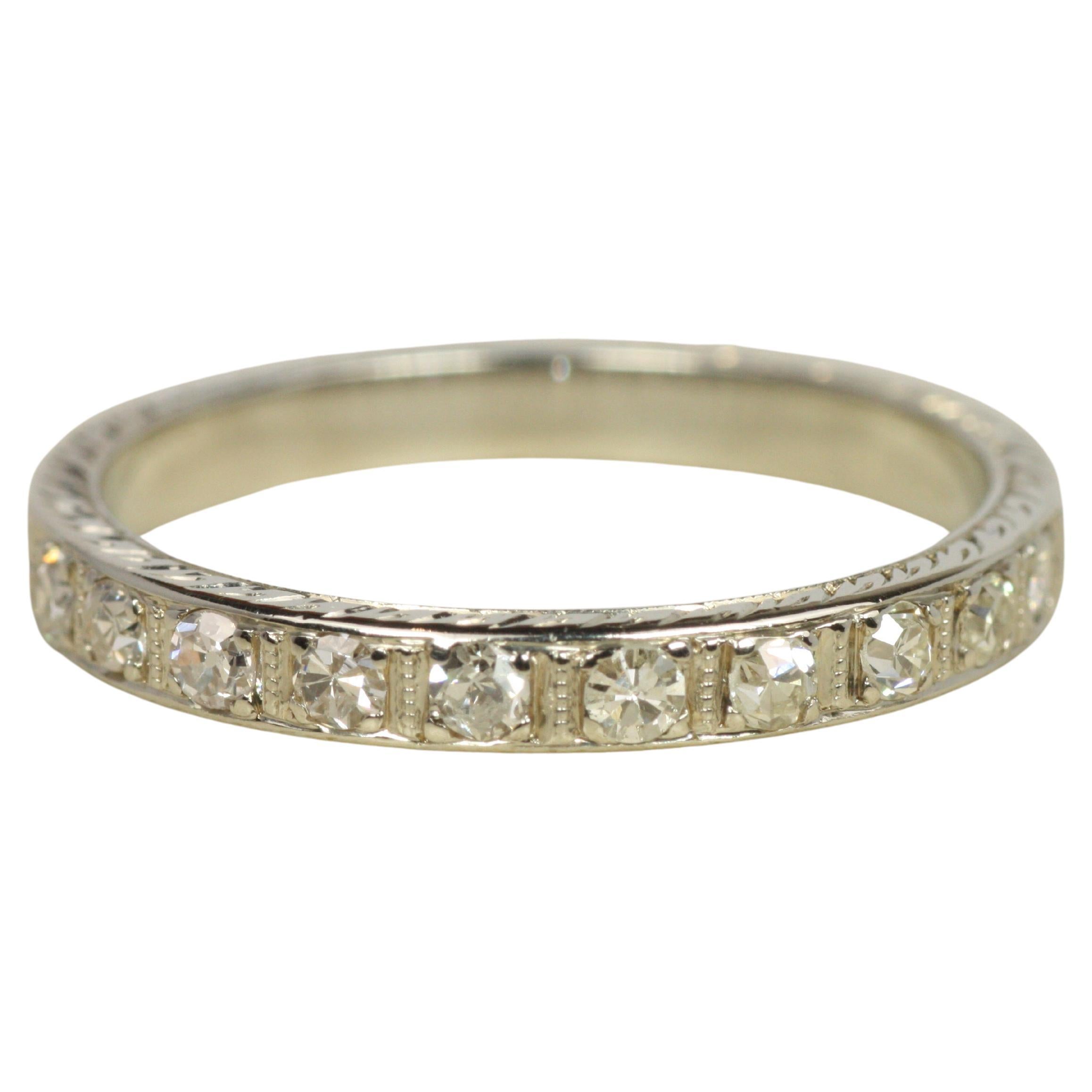 1930s Antique 2.5mm Half Eternity Wedding Band in 18K White Gold For Sale