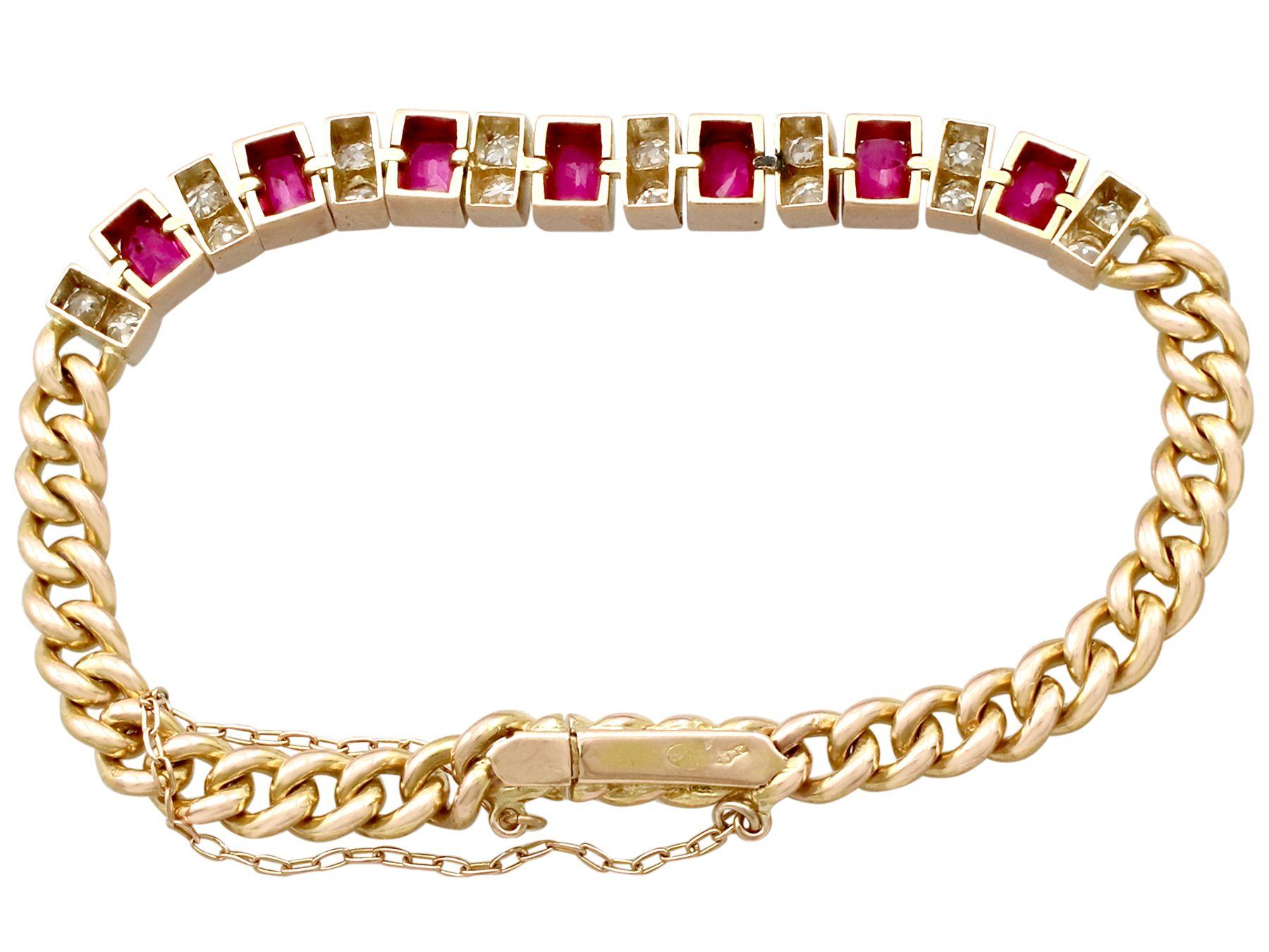 1930 Antiguo Rubí de 3,30 quilates y Diamante de 1,00 quilates Pulsera Línea de Oro Amarillo en venta 2