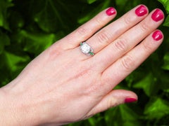 1930s Antique 4.42 Carat Diamond and Emerald White Gold Engagement Ring