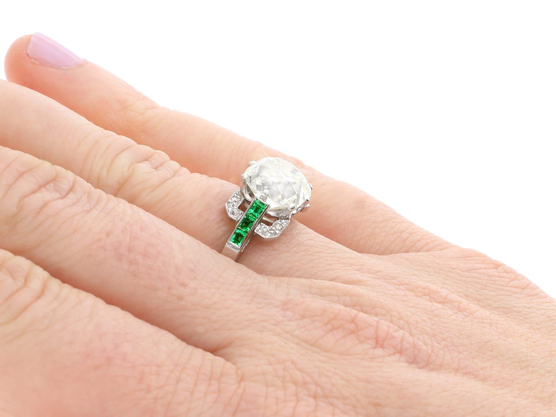 Women's or Men's 1930s Antique 4.42 Carat Diamond and Emerald White Gold Cocktail Ring For Sale
