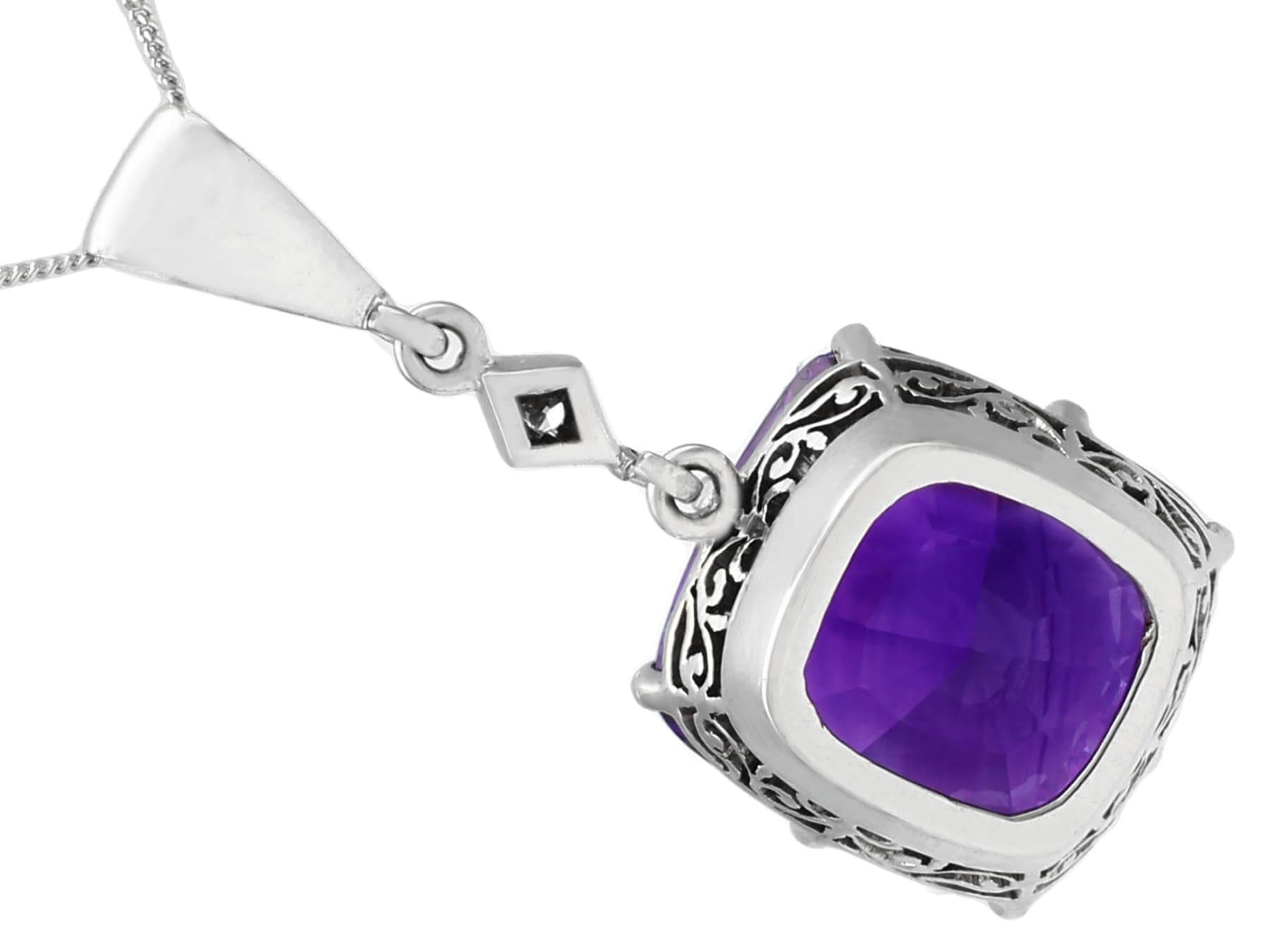 Women's or Men's 1930s Antique 5.31 Carat Amethyst and Diamond Gold Silver Set Pendant For Sale