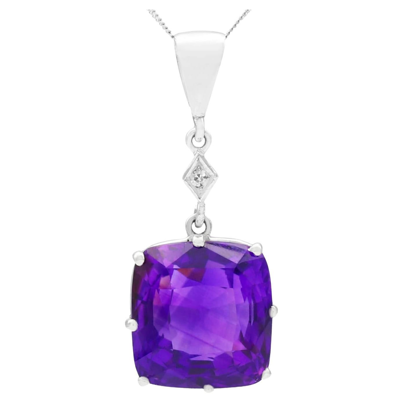 1930s Antique 5.31 Carat Amethyst and Diamond Gold Silver Set Pendant For Sale