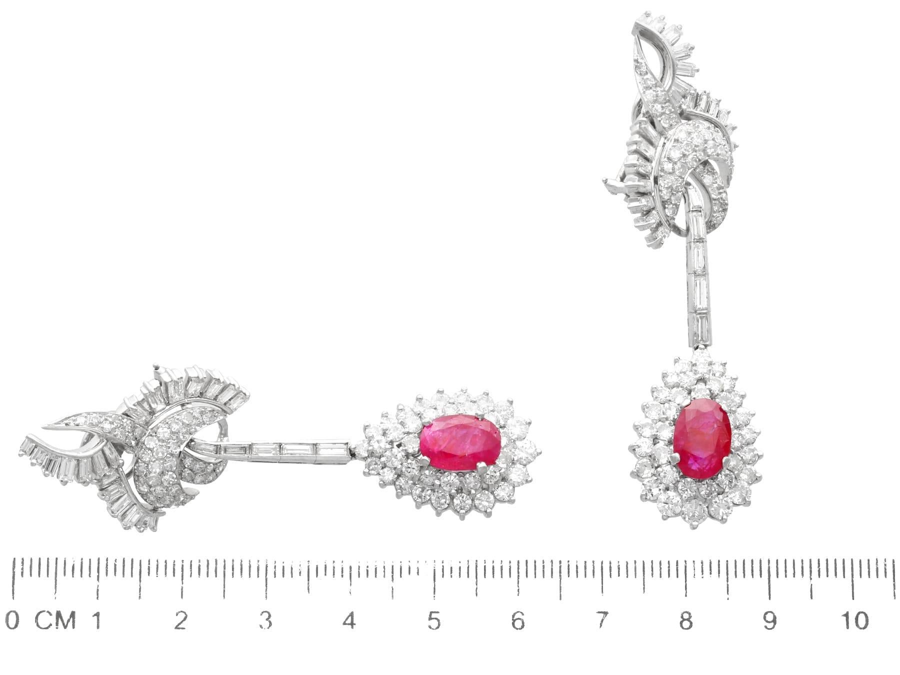 Boucles d'oreilles anciennes des années 1930 en platine, rubis de 6,42 carats, diamants de 8,56 carats  2