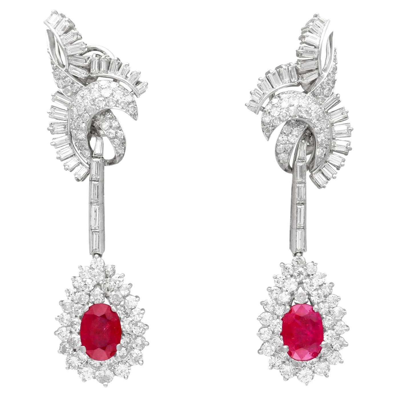 1930s Antique 6.42 Carat Ruby 8.56 Carat Diamond and Platinum Earrings  For Sale