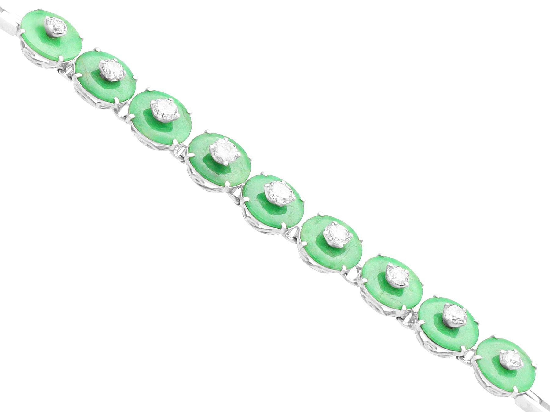 Women's or Men's 1930s 6.90 Carat Jadeite and Diamond Platinum Bracelet For Sale