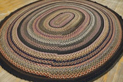 1930s Antique American Braided Rug Colorful Folk 8'10"x9'9" Round Oval Carpet