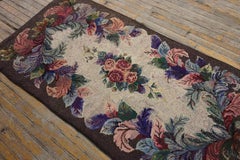 1930s Antique American Hooked Rug with Floral Rose Design 3'1" x 6'1" Carpet