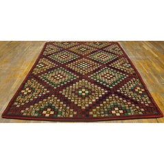 1930s Antique American Modern Sunshine Geometric Folk Art Patterned Hooked Rug