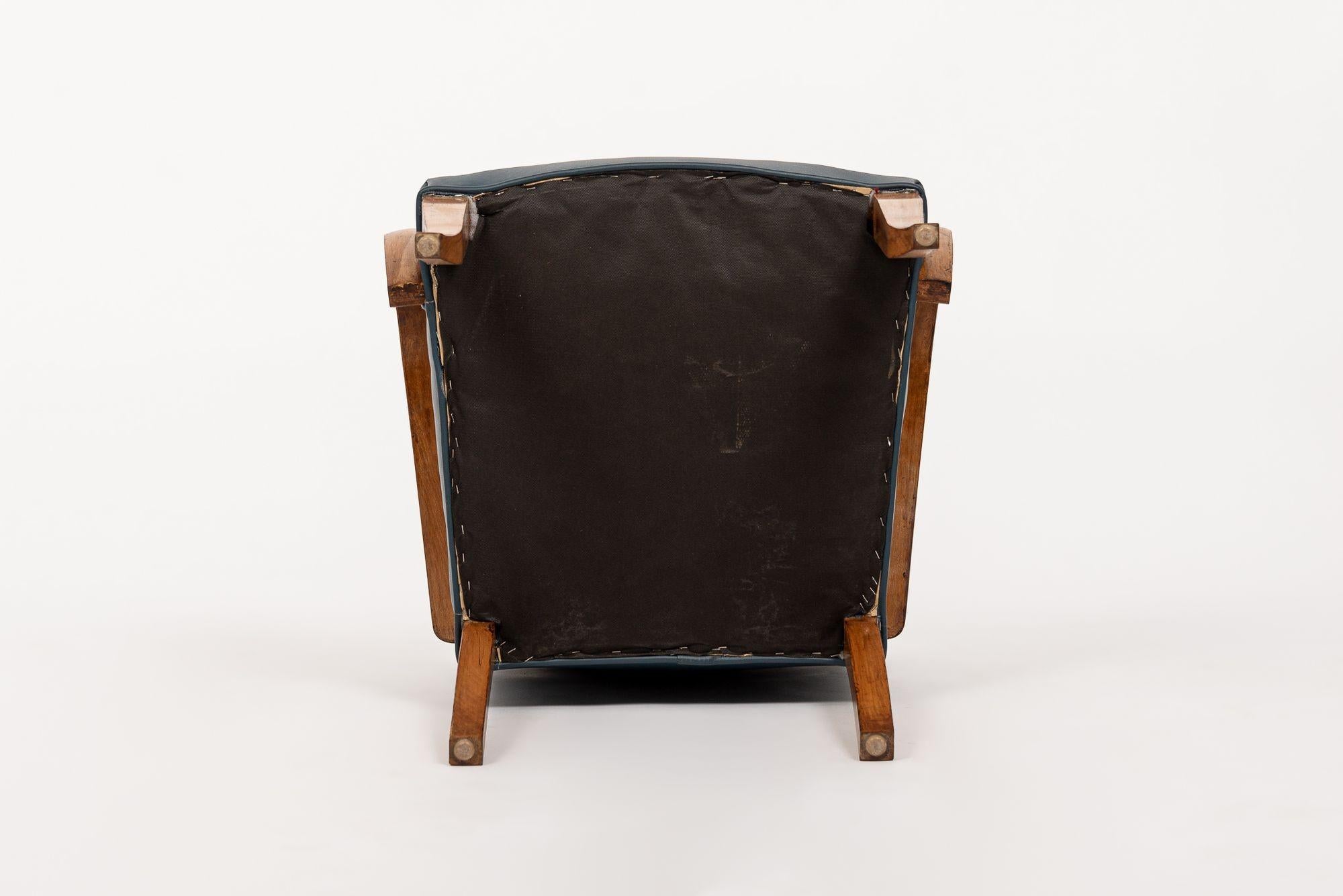 1930s Antique Art Deco Blue Leather & Maple Bentwood Dining Chairs For Sale 6