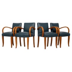 1930s Antique Art Deco Blue Leather & Maple Bentwood Dining Chairs