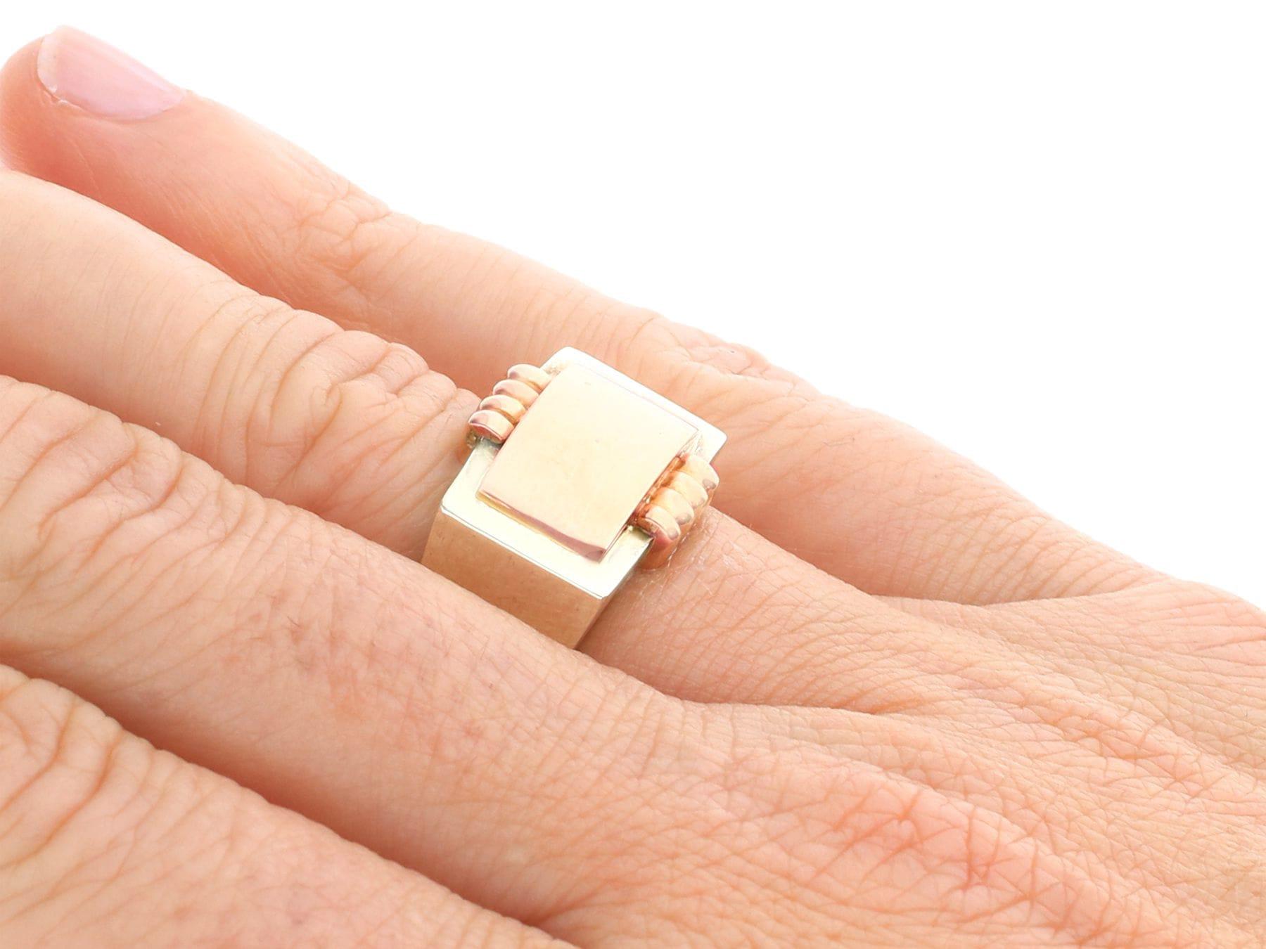 1930s Antique Art Deco White Gold and Rose Gold Mens Ring For Sale 3