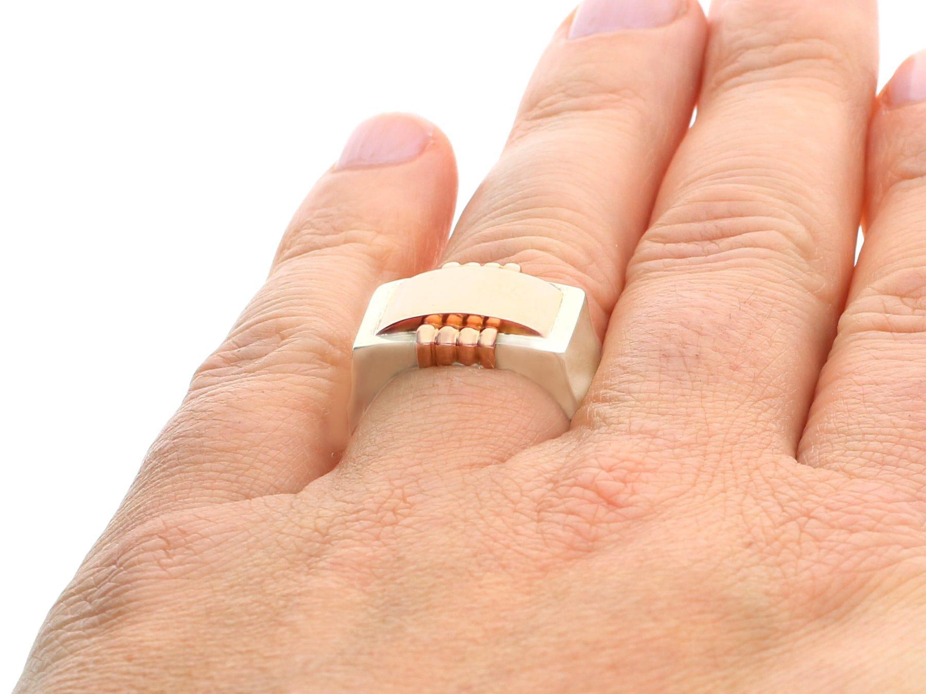 1930s Antique Art Deco White Gold and Rose Gold Mens Ring For Sale 4