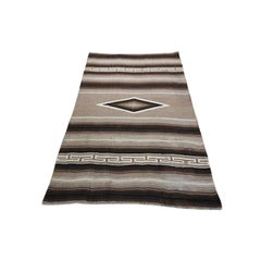 1930s Antique Brown Tribal Medallion Navajo American Geometric Flat Weave Rug