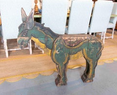 1930s Antique Carousel Donkey Figure in Polychrome Wood Folk Art