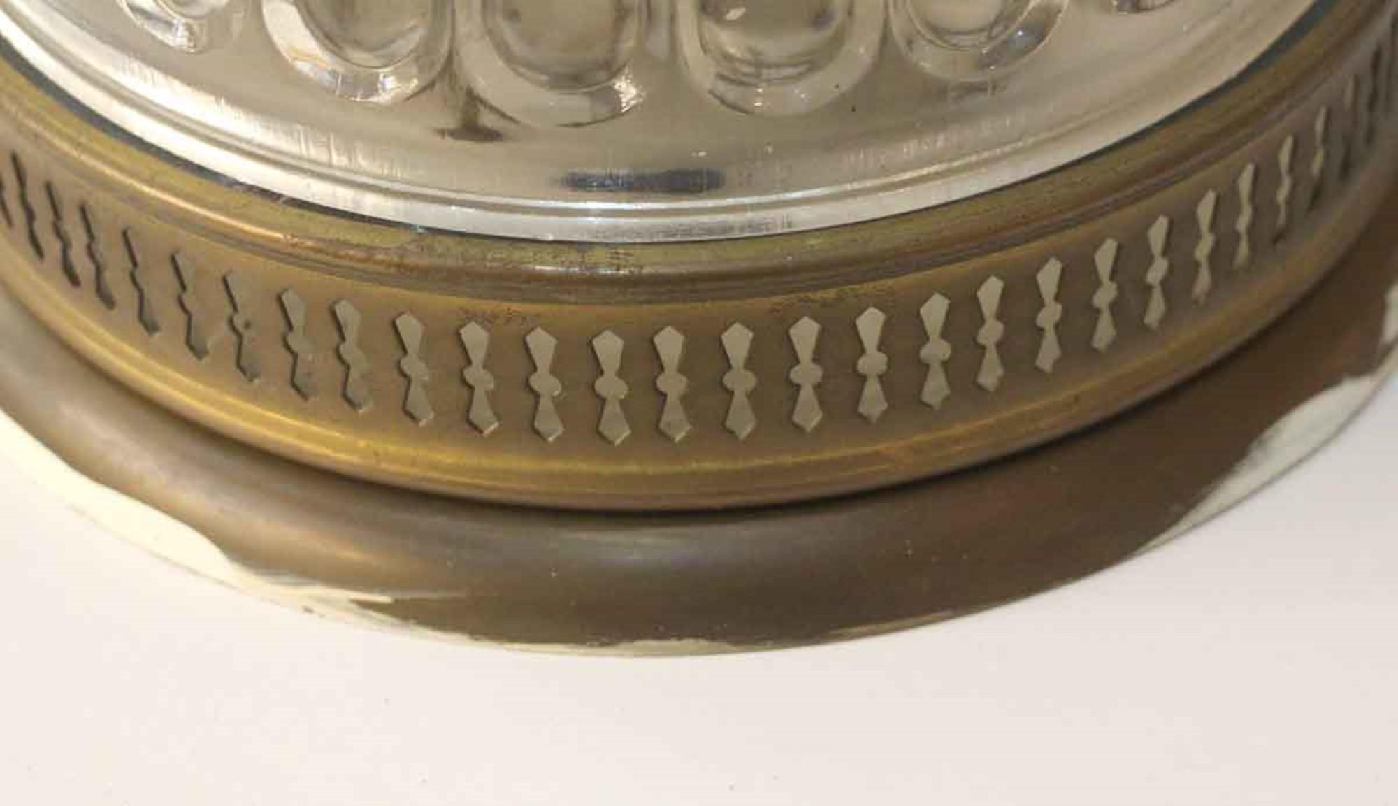 American 1930s Antique Cast Glass and Brass Flushmount Light Fixture