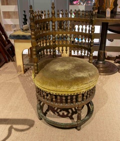 1930s Antique Chair with Backrest & Decoration of Turned Pieces Carved in Wood