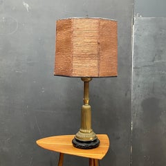 1930s Antique Chinese Brass Lotus Table Lamp, Hollywood Regency