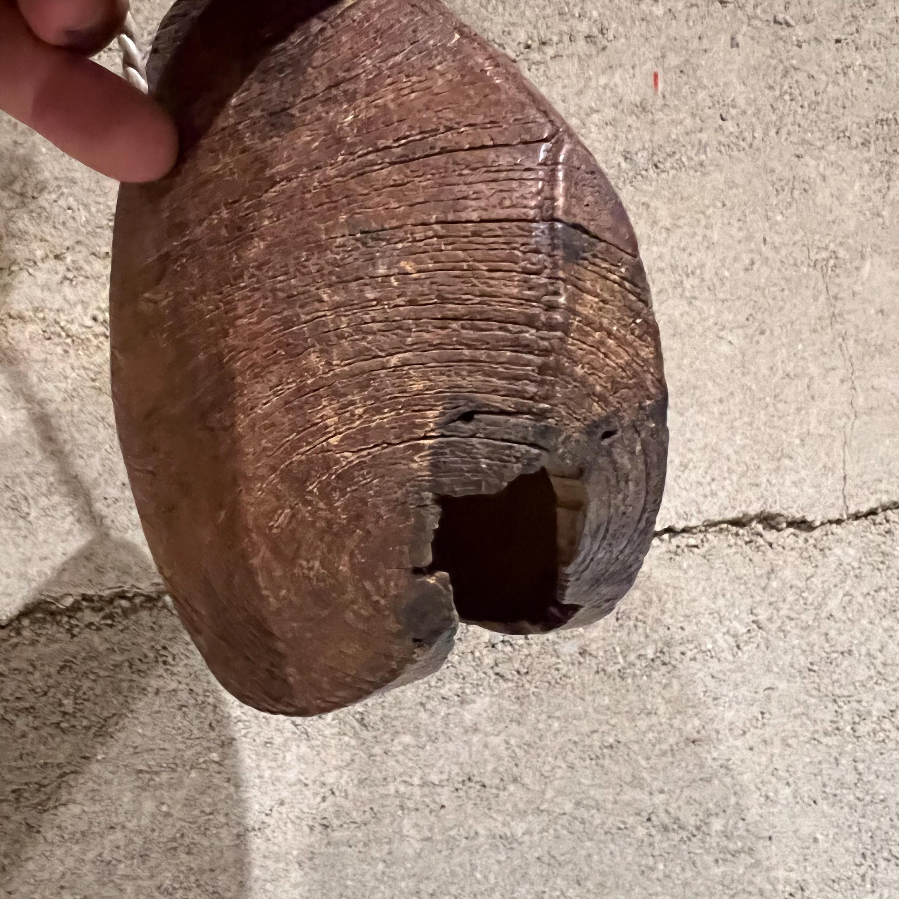 1930s Antique Cow Bell in Solid Oak Wood Farmhouse Rustic In Fair Condition For Sale In Chula Vista, CA