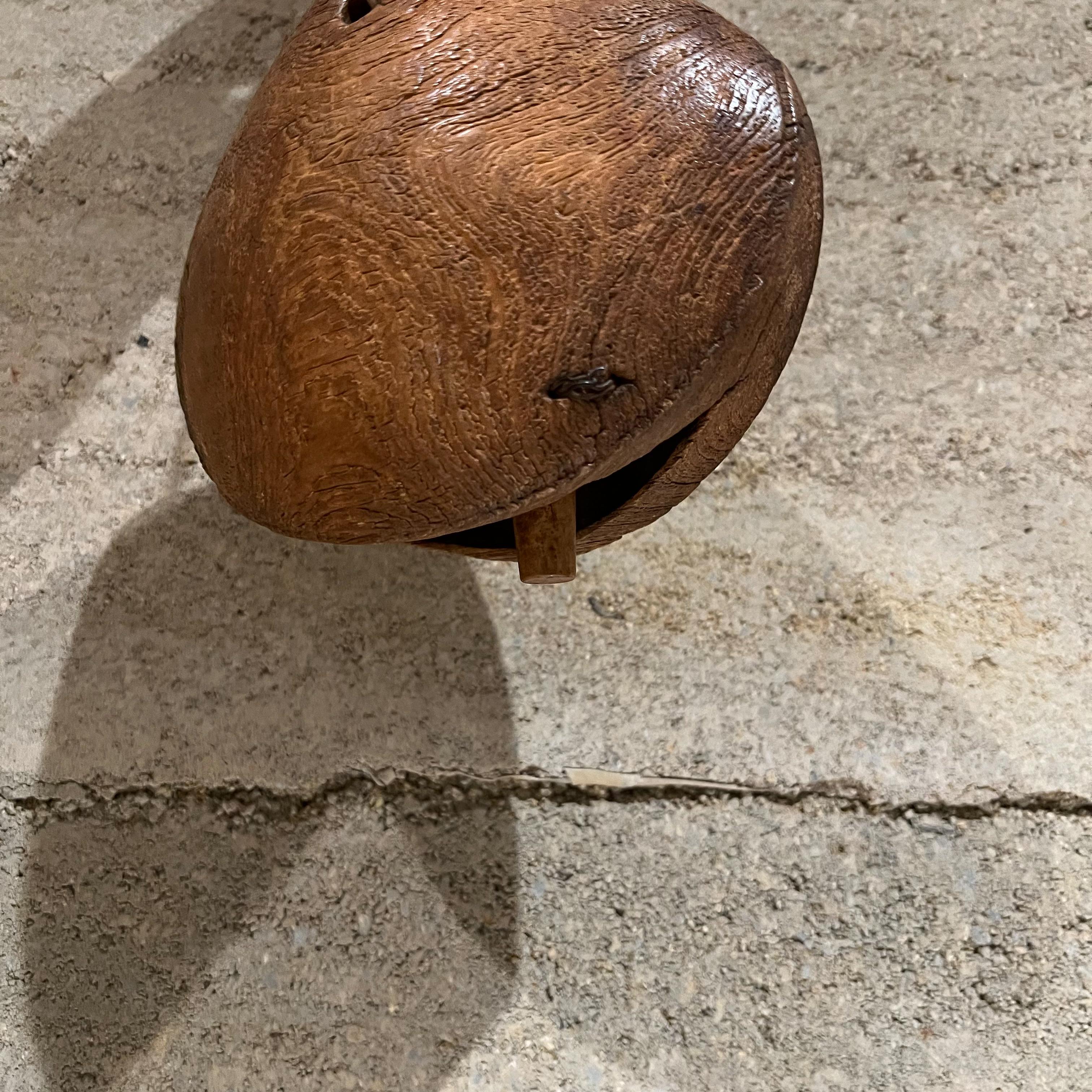 Mid-20th Century 1930s Antique Cow Bell in Solid Oak Wood Farmhouse Rustic For Sale