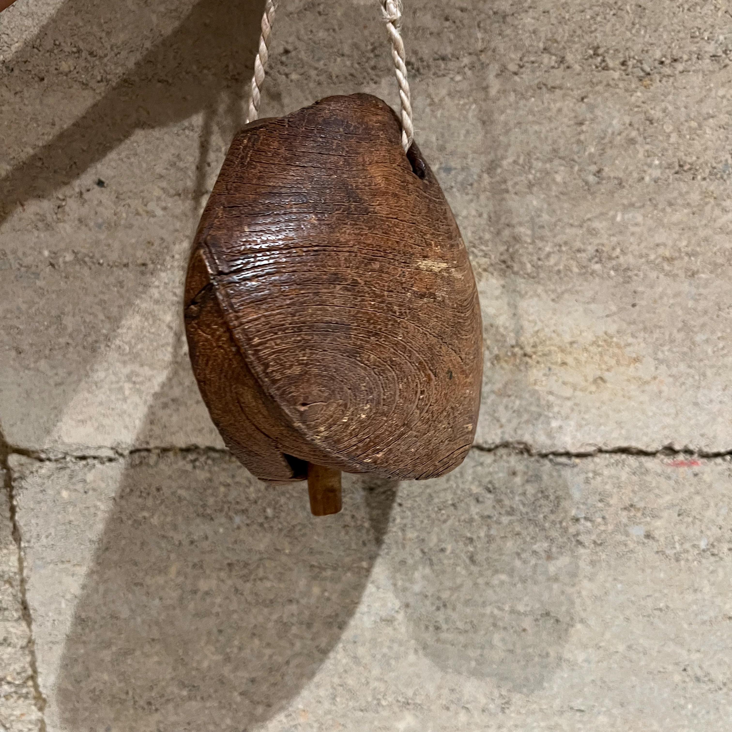 1930s Antique Cow Bell in Solid Oak Wood Farmhouse Rustic For Sale 3