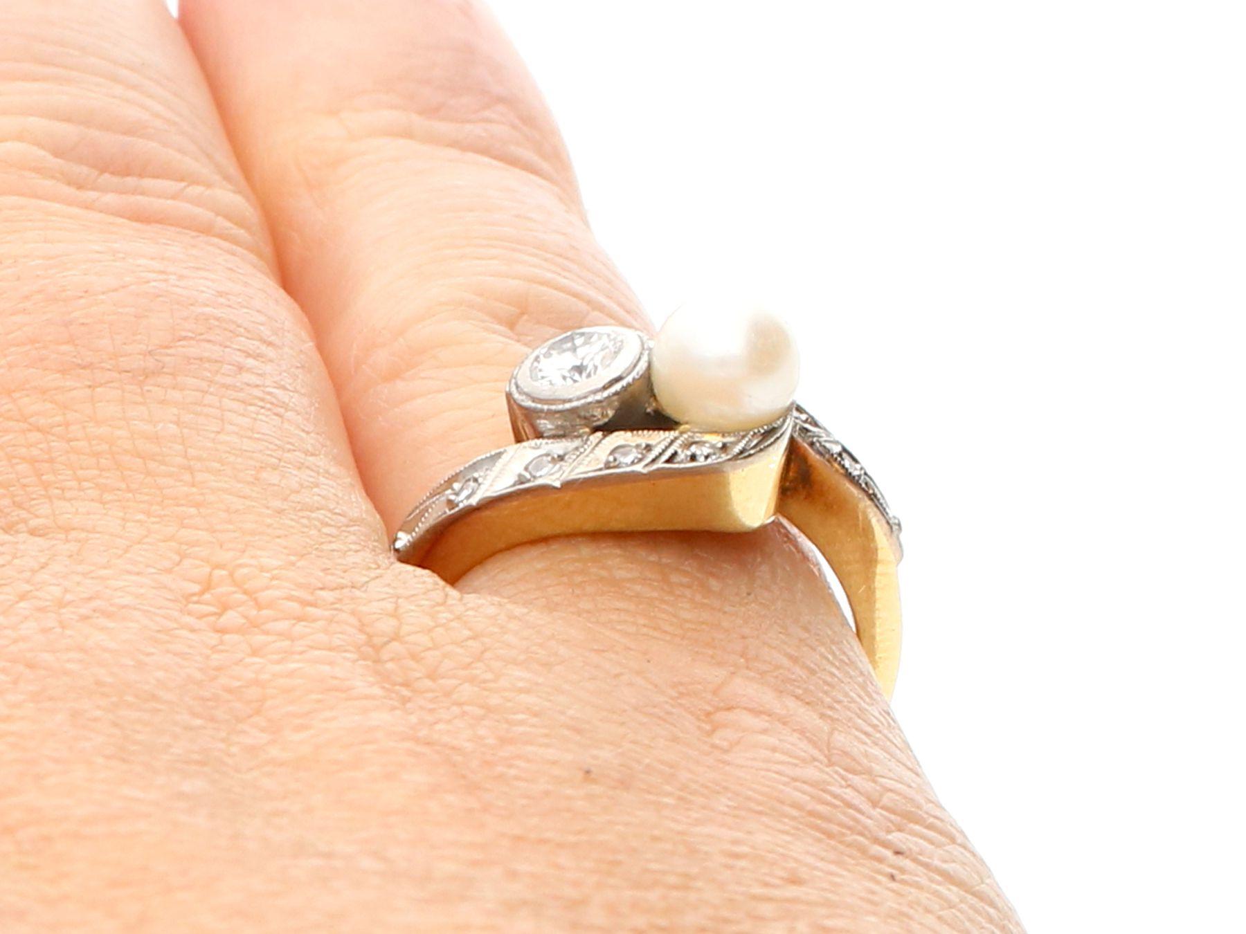 1930s 0.37 Carat Diamond and Pearl 14K Yellow Gold Twist Ring For Sale 3
